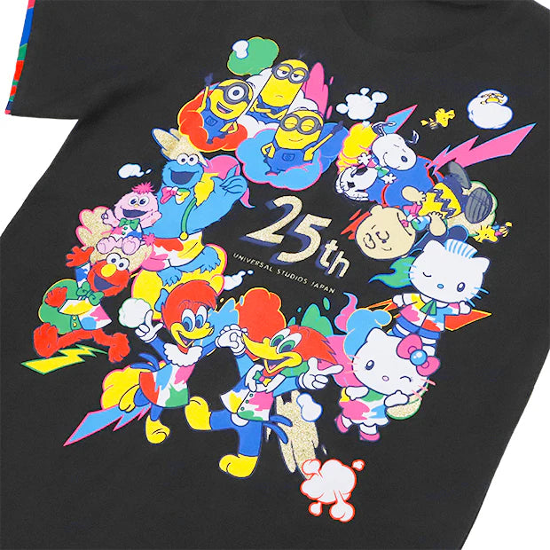 MAY 1 PREORDER - Universal Studios Japan - 25th Anniversary - Woody Woodpecker / Sesame Street™ / Minions / Hello Kitty / Peanuts T-shirt (black)