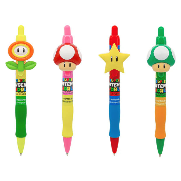 MAY 1 PREORDER - Universal Studios Japan - Super Nintendo World - Fire Flower/Super Mushroom/Super Star/1UP Mushroom Ballpoint Pen Set (4 pens)
