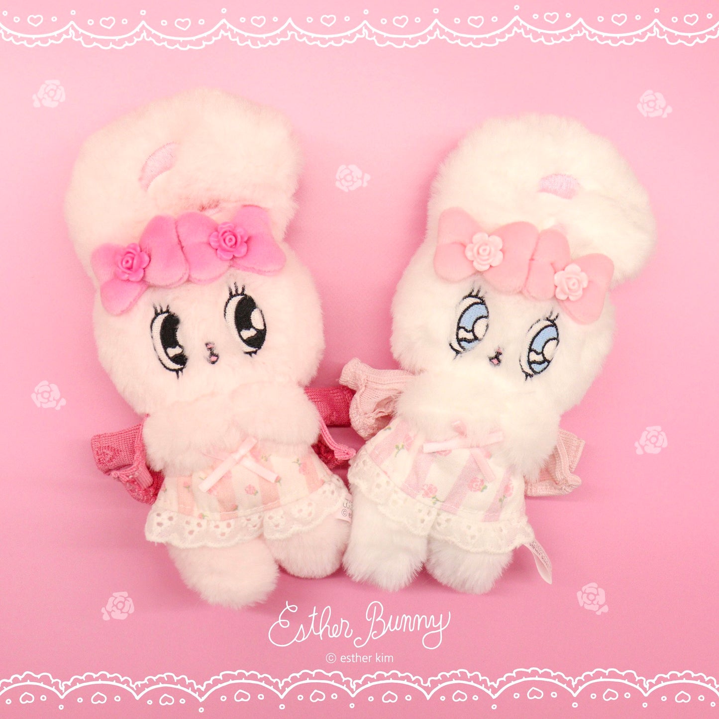 Esther Bunny Japan - Ribbon Bunny - Floral - Cream Bunny / Ribbon Bunny - Plush Keychain