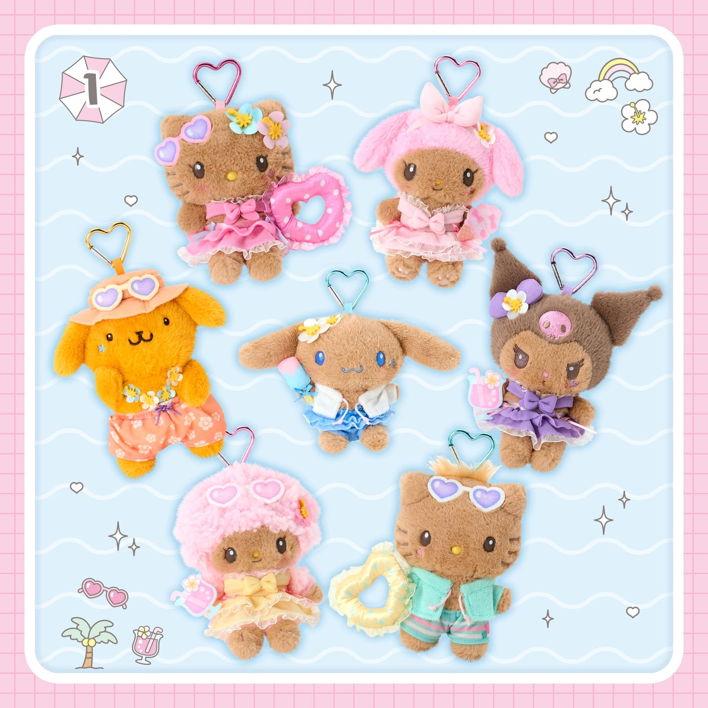 AUG 26 PREORDER - Sanrio Japan - Sparkling Summer Pool Series - Plush Keychains