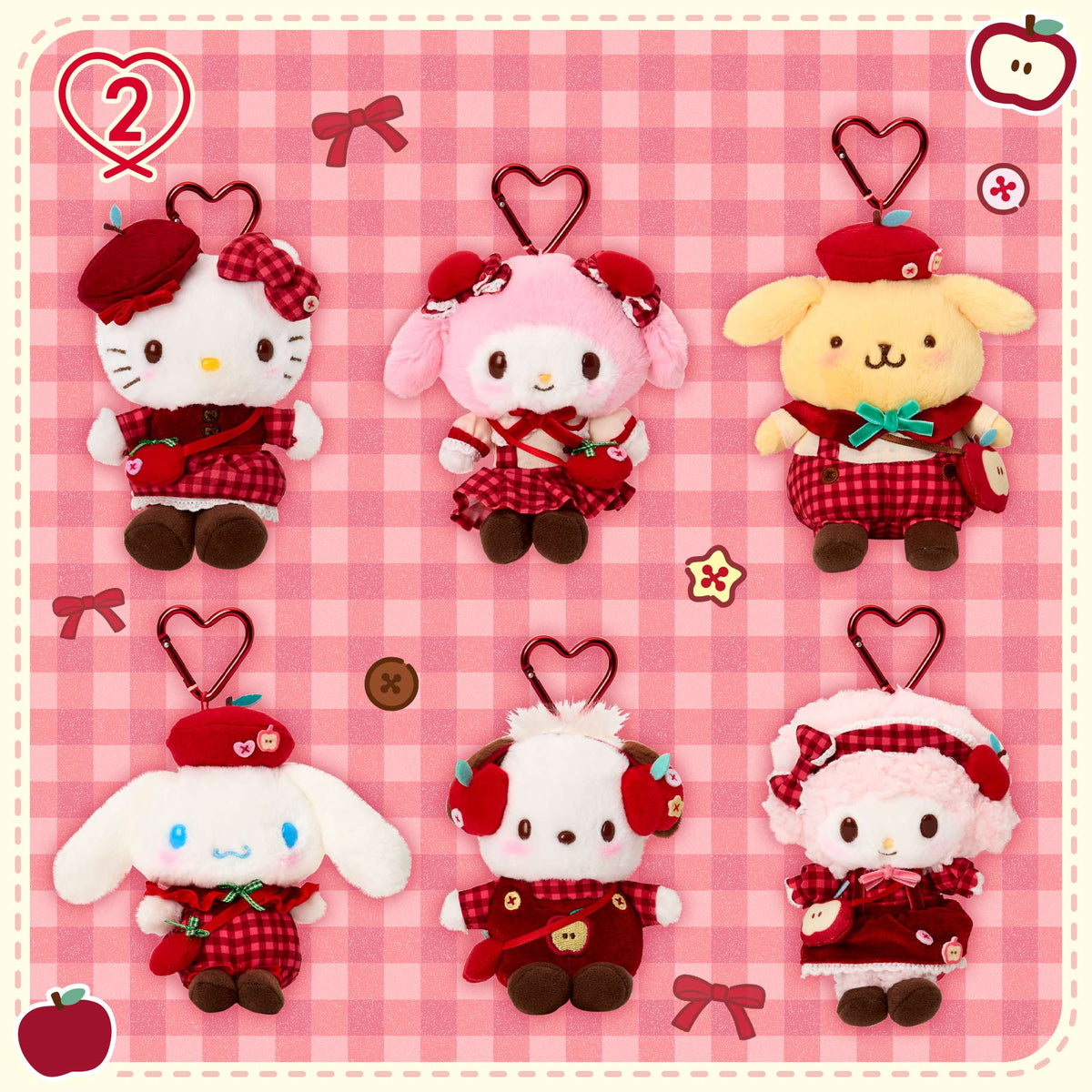 SEPT 9 PREORDER - Sanrio Japan - Autumn Apple Design - Plush Keychains