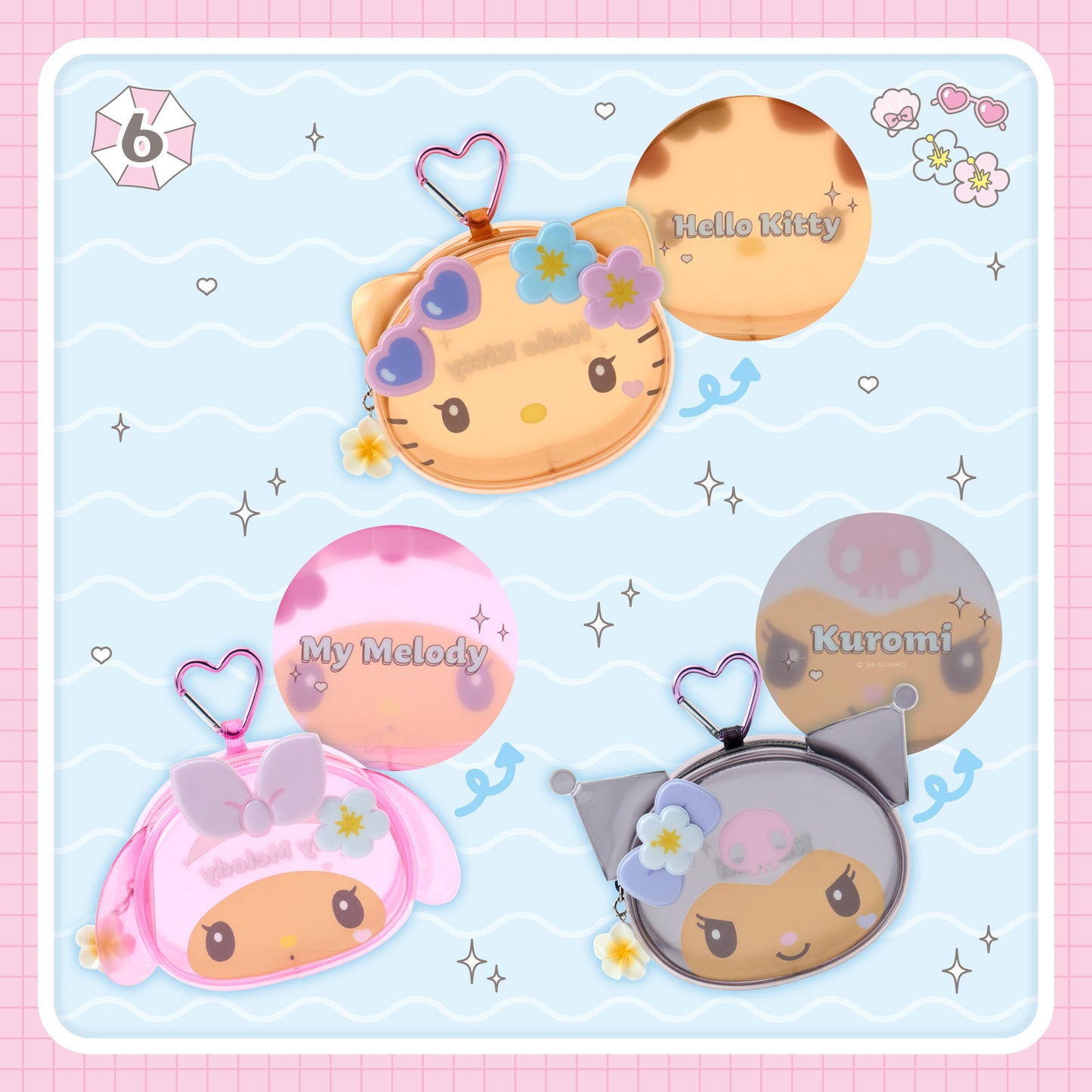 AUG 26 PREORDER - Sanrio Japan - Sparkling Summer Pool Series - Face-Shaped Clear Mini Pouch