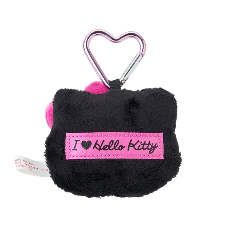Sanrio Japan - Hello Kitty Face-Shaped - Plush Mascot Keychain - "Kao" (I Love Hello Kitty) Black & Pink