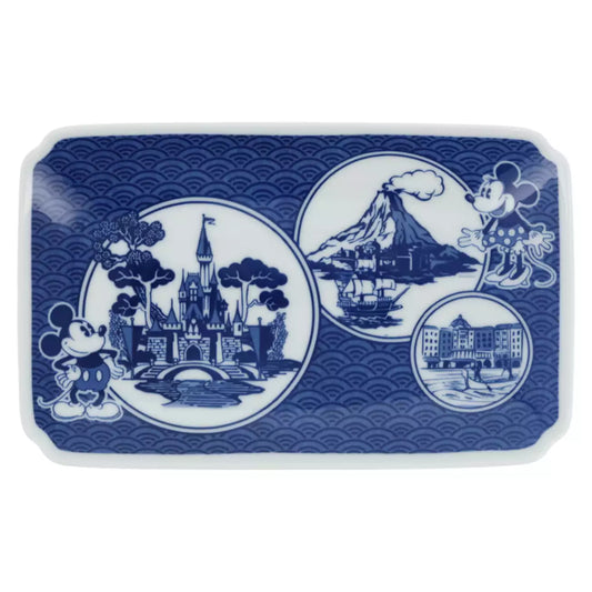Tokyo Disney Resort - Japanese Style Plate - Mt Prometheus & Cinderella Castle (Rectangle)