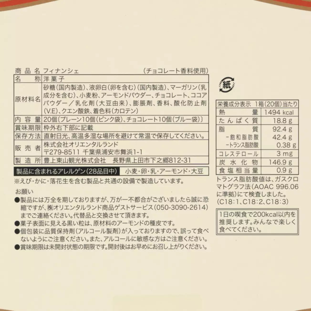 Tokyo Disney Resort - Mickey Mouse & Friends - Financier - Paper Box