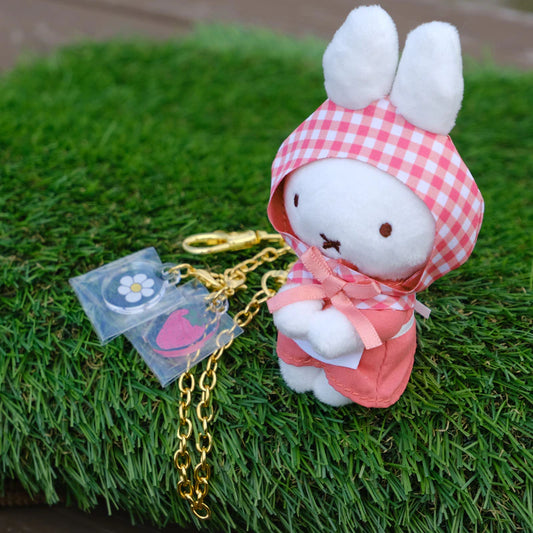 Miffy Japan - Little Thank You Plush Mascot Keychain - Hooded Strawberry / Salmon Pink