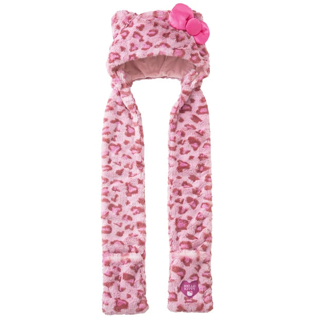 Universal Studios Japan - Hello Kitty - 3 Way Fluffy Pink Leopard Print Scarf Hat