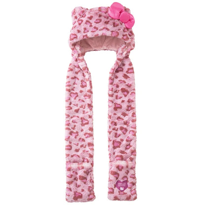 Universal Studios Japan - Hello Kitty - 3 Way Fluffy Pink Leopard Print Scarf Hat