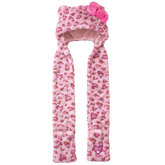 Universal Studios Japan - Hello Kitty - 3 Way Fluffy Pink Leopard Print Scarf Hat