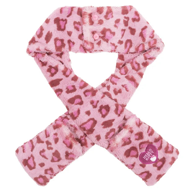 Universal Studios Japan - Hello Kitty - 3 Way Fluffy Pink Leopard Print Scarf Hat