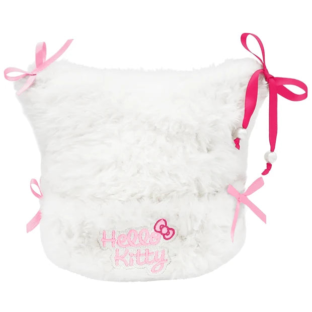 Universal Studios Japan - Hello Kitty - White Fluffy Hat with Ribbons