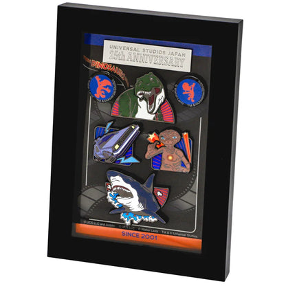 MAY 1 PREORDER - Universal Studios Japan - 25th Anniversary - Classic Rides - Jurassic Park / Jaws / Back to the Future / E.T. / Woody Woodpecker - Set of Framed Pin Badges (6 pieces)