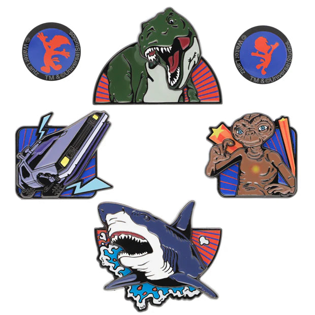 MAY 1 PREORDER - Universal Studios Japan - 25th Anniversary - Classic Rides - Jurassic Park / Jaws / Back to the Future / E.T. / Woody Woodpecker - Set of Framed Pin Badges (6 pieces)