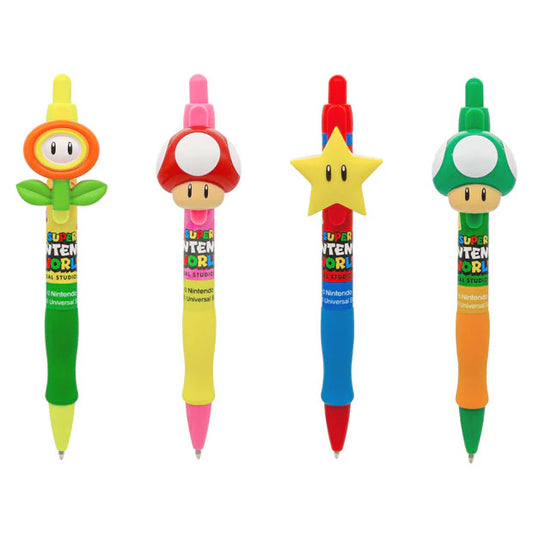 MAY 1 PREORDER - Universal Studios Japan - Super Nintendo World - Fire Flower/Super Mushroom/Super Star/1UP Mushroom  Ballpoint Pen Set (4 pens)