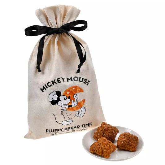 Japan Disney Store - Mickey's Bakery 2026 - Mickey Mouse - Croissant Rusk in a Drawstring Pouch