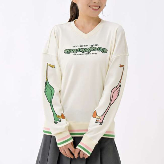 Japan Disney Store - Alice in Wonderland 75th Anniversary - Flamingo & Hedgehog Long-Sleeve V-Neck Sweatshirt