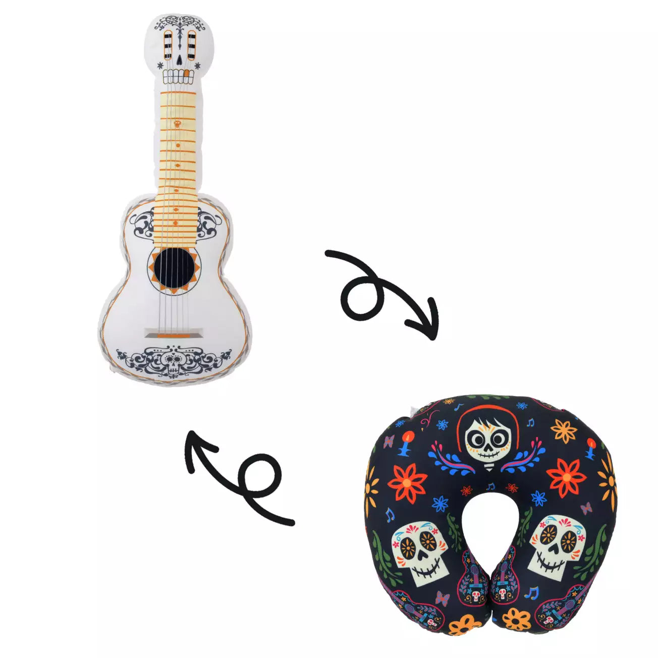 AUG 21 PREORDER - Japan Disney Store - Coco - Miguel & Ernesto de la Cruz - Guitar Plush / Neck Pillow 2-Way