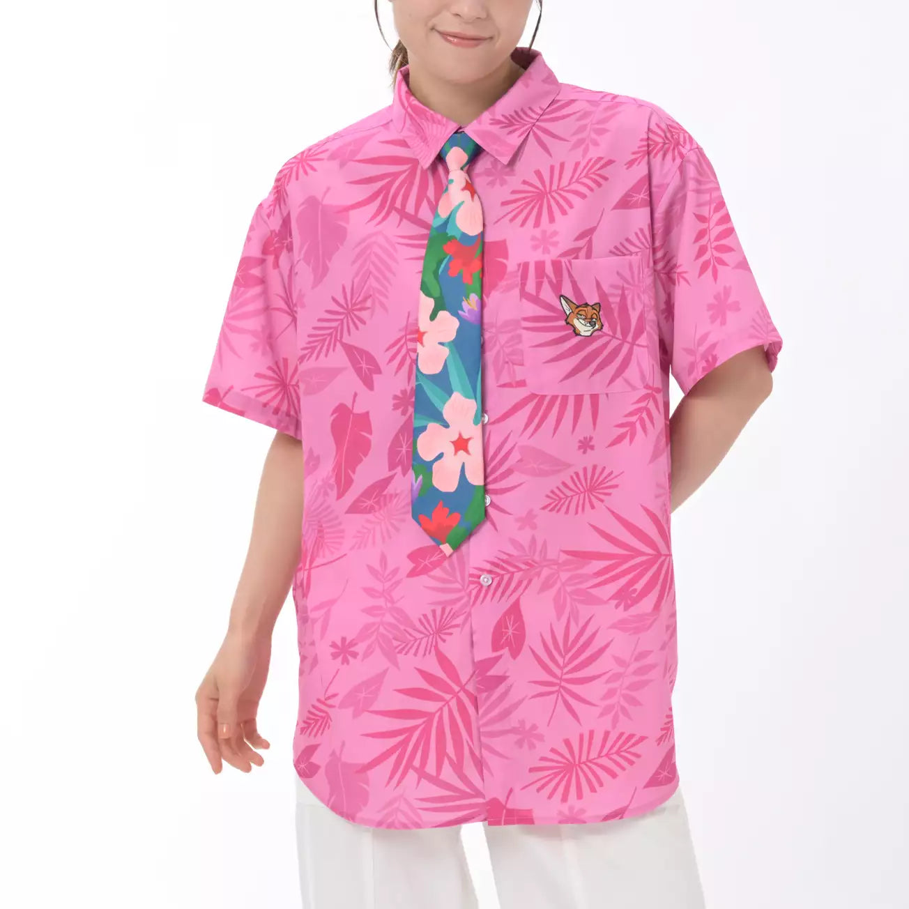 AUG 3 PREORDER - Japan Disney Store - Tropical Zootopia - Nick Wilde Short-Sleeve Shirt with Tie