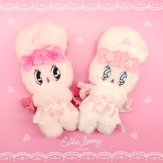 Esther Bunny Japan - Ribbon Bunny  - Floral - Cream Bunny / Ribbon Bunny - Plush Keychain