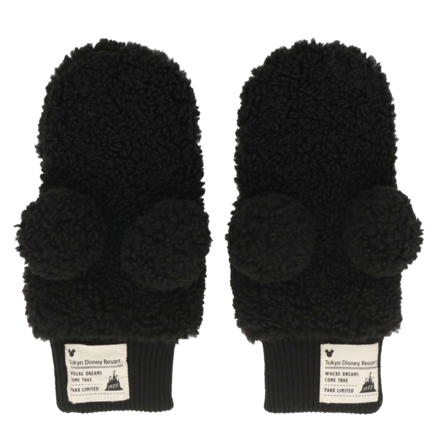 Tokyo Disney Resort - Winter - Mickey Mouse - Fluffy Black Mittens / Gloves