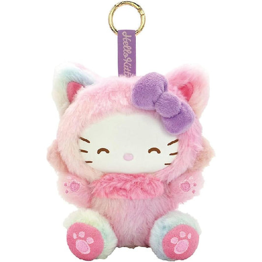 Sanrio Japan - Hello Kitty - Fine Face Cat - Plush Mascot Keychain (Pastel Rainbow)
