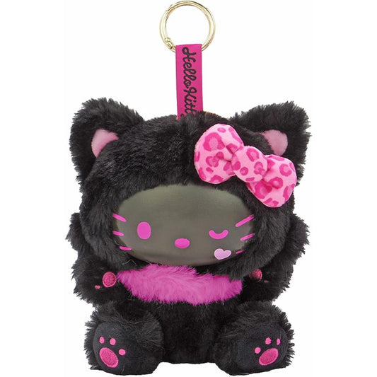 Sanrio Japan - Hello Kitty - Fine Face Cat - Plush Mascot Keychain (Black x Pink)