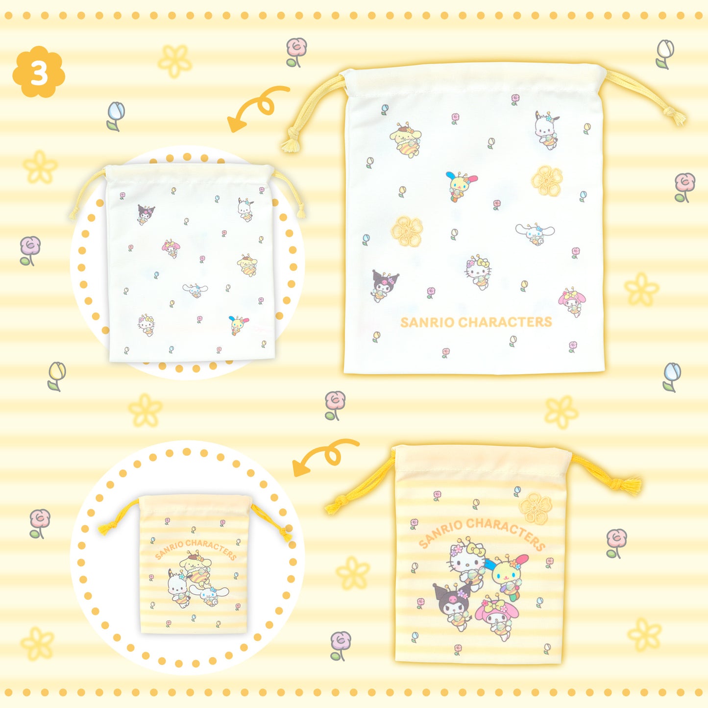MARCH 4 PREORDER - Sanrio Japan - Drawstring Bag Set (Flower-loving bee)