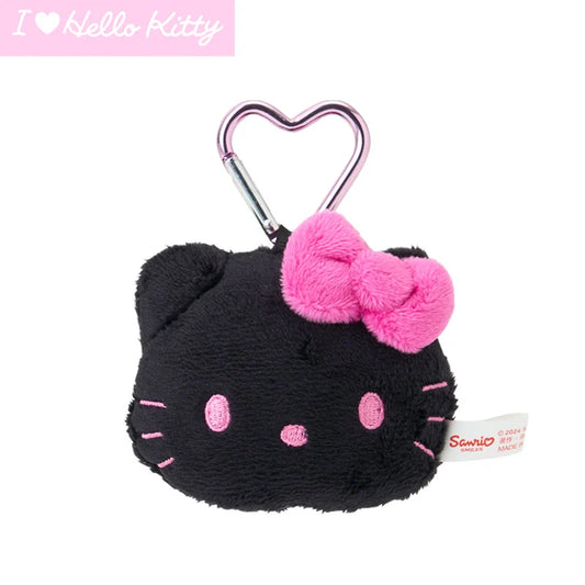 Sanrio Japan - Hello Kitty Face-Shaped - Plush Mascot Keychain - "Kao" (I Love Hello Kitty) Black & Pink