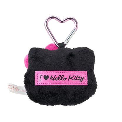 Sanrio Japan - Hello Kitty Face-Shaped - Plush Mascot Keychain - "Kao" (I Love Hello Kitty) Black & Pink