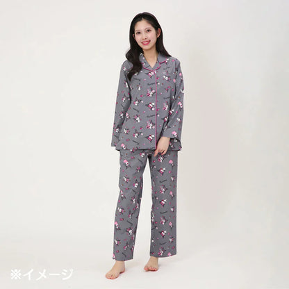 Sanrio Japan - Kuromi - Broadcloth Shirt - Pajamas Set - Adults (grey)