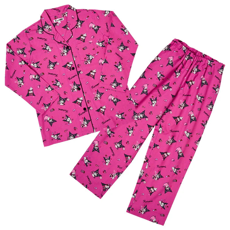 Sanrio Japan - Kuromi - Broadcloth Shirt - Pajamas Set - Adults (pink)