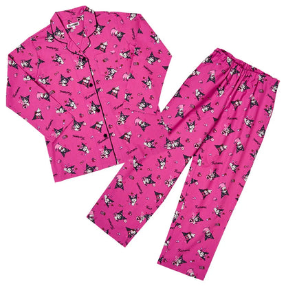 Sanrio Japan - Kuromi - Broadcloth Shirt - Pajamas Set - Adults (pink)