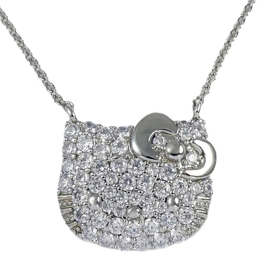 Sanrio Japan - Hello Kitty - Crystal Face Necklace (Silver color)