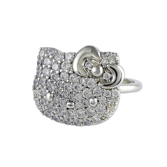 Sanrio Japan - Hello Kitty - Crystal Face Ring (Silver color)